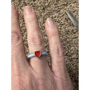 Adjustable Blue Enamel Heart Ring Gold Tone Fashion Jewelry, Size 7